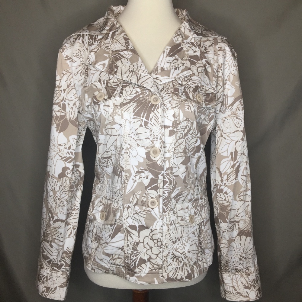 Chico's Sz 2 = L Blazer Jacket Safari Vibe Pockets